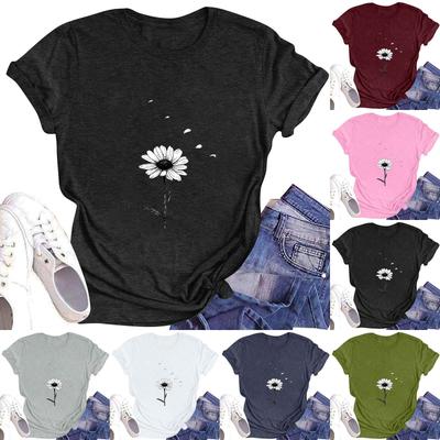 Camiseta informal de manga corta con cuello redondo y estampado para mujer