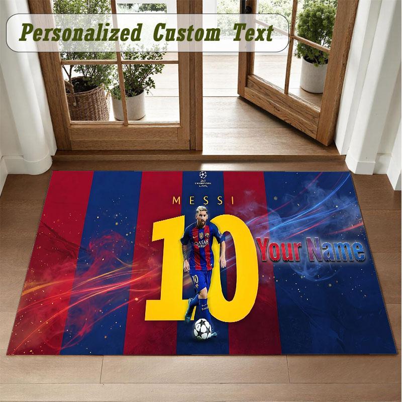 Crystal Velvet Square Rug Custom NameLionel Messi Pattern Non Slip Home Floor Decor Rug