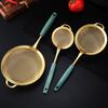 304 Stainless Steel Kitchen Strainer with Green Handle Golden Juice Flour Sieve Fried Food Skimmer Fine Mesh Filter Colander