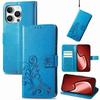 Leather Wallet Flip Case for VIVO V70 FE V60 V50 V40 V30 V29 V29E V50E V27E Lite Pro SE Embossed Clover Floral Design