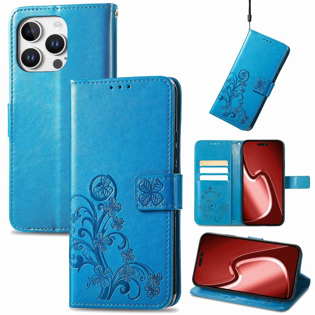 Leather Wallet Flip Case for VIVO V70 FE V60 V50 V40 V30 V29 V29E V50E V27E Lite Pro SE Embossed Clover Floral Design