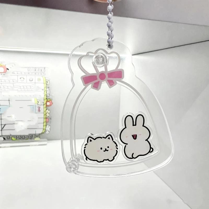 1Pcs Transparent Acrylic Diy Shaker Keychain Bowknot Decor Hanging Pendant For Handmade Craft Decoration