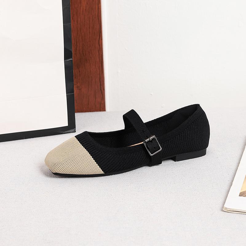 Women's Square Toe Mary Jane Flats Casual Ballet Shoes Walking Shoes with Adjustable Strap Slip On Comfortable Work Flats Soft Dressy Shoes for Women