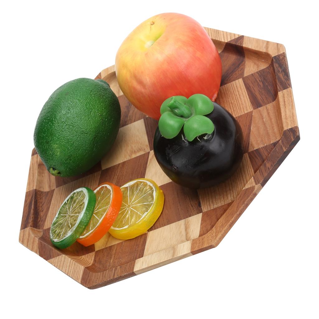 Kareli Desen Ahşap Tabak Meyve Tabakları Tutucu Çay Tepsisi Tatlı Akşam Yemeği Ekmek Servis Tepsisi