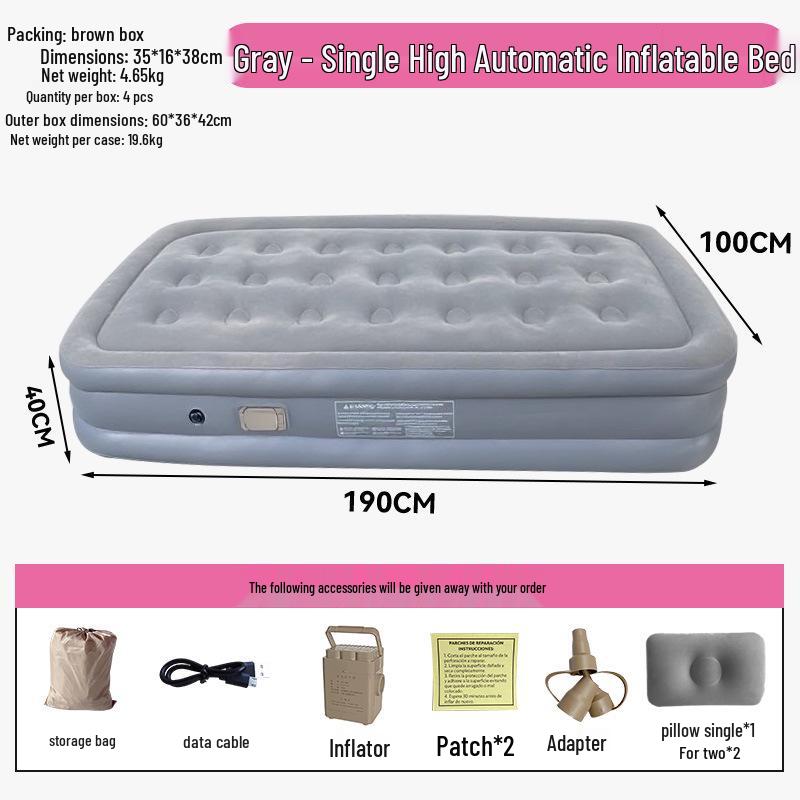 Portable Double Flocking Air Mattress with Built-in Pump for Camping