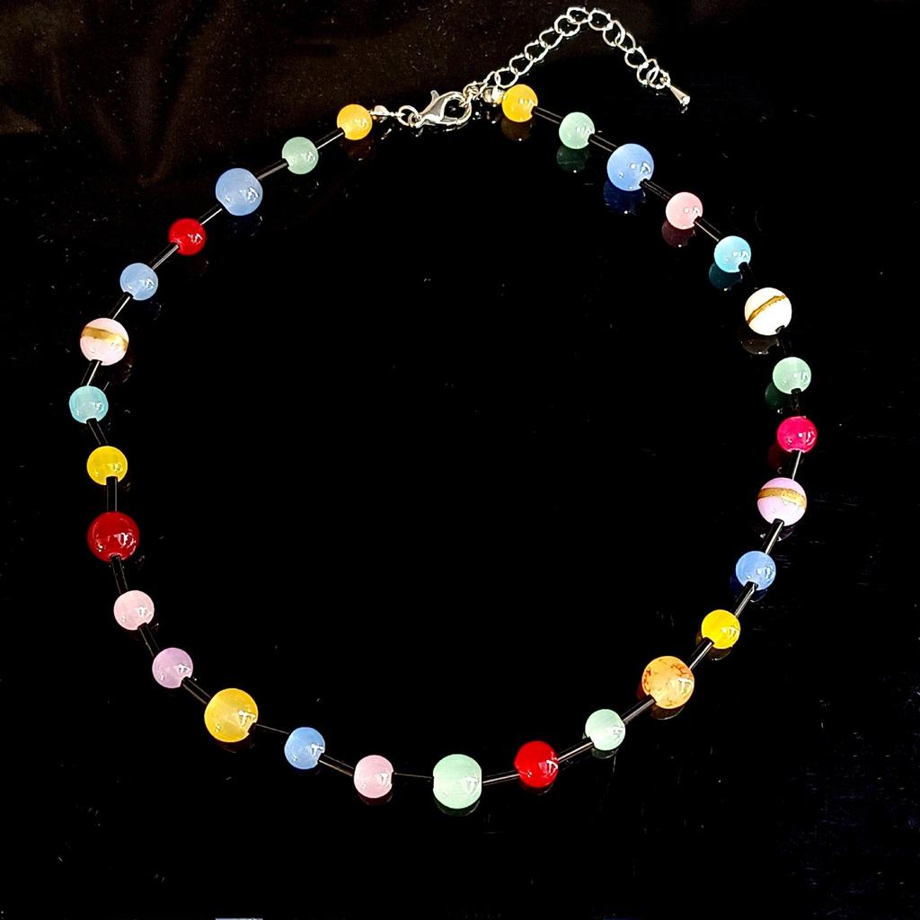 Colored Candy Beaded Necklace Girl Sweet Girl Pink Star Love Pendant Collarbone Chain