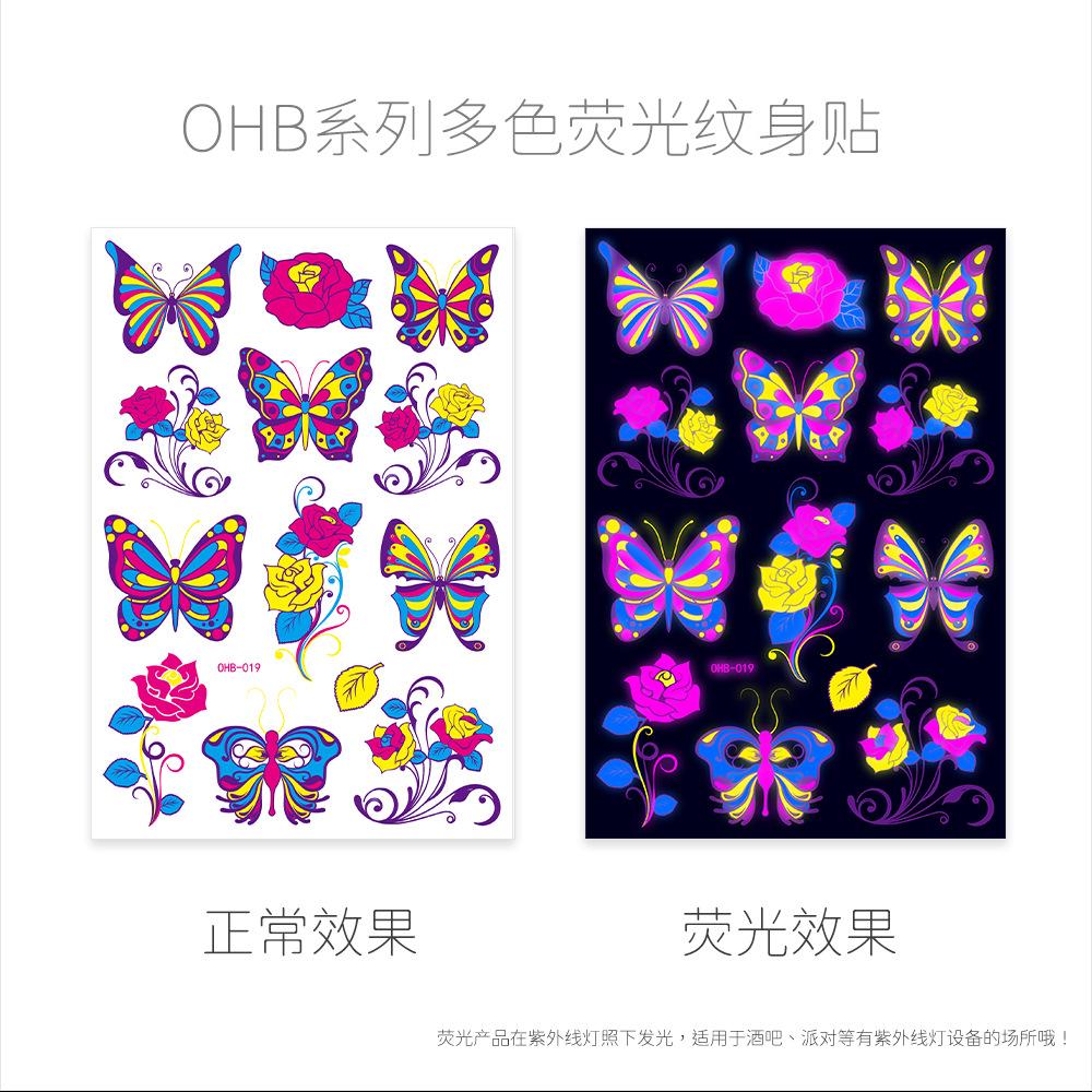 Fluorescent Butterfly Face Tattoo Sticker Nightclub Bar Sticker Flower Arm Waterproof Eco-Friendly Tattoo Sticker