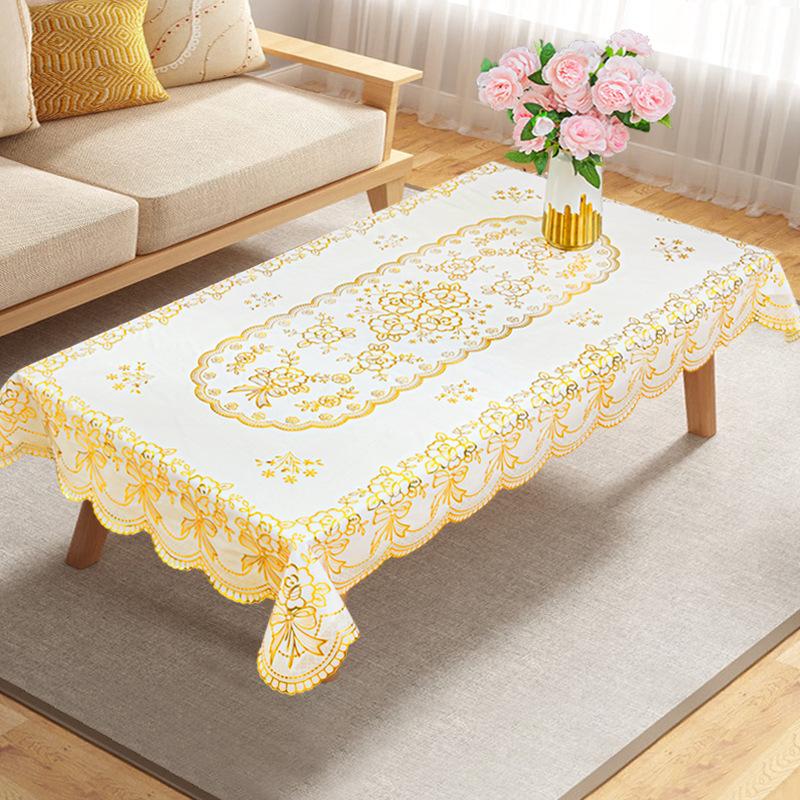 European New Oval Tablecloth Thickened PVC Gold Foil Waterproof Oil-Proof Wash-Free Non-Slip Home Dining Decoration Table Cloth