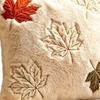 Thanksgiving Pillow Cover Maple Leaf Embroidered Plush Cushion Cover with Concealed Zippers for Indoor Decors Home
