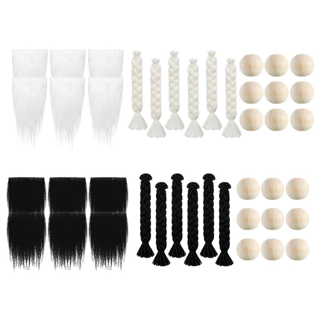 Faux Fur Fabric Gnome Beard 3 Pairs Braids Costume Craft Supplies Dolls Gnome Nose DIY Toy Wooden Balls for Christmas Party