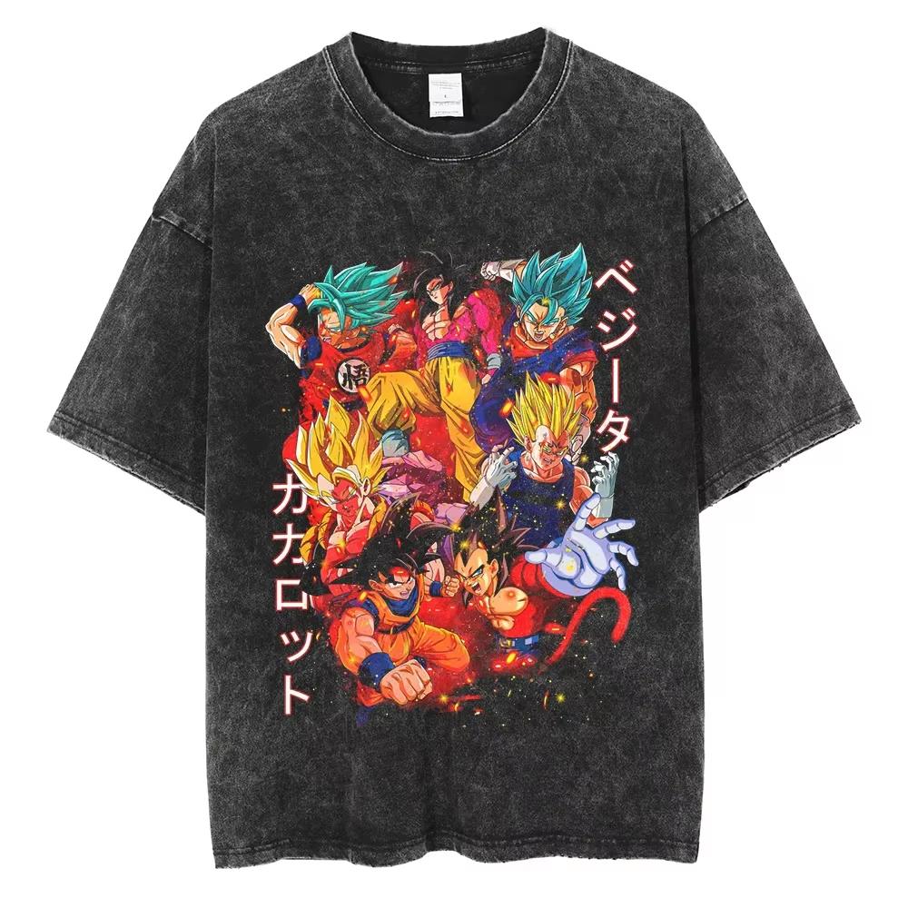Son Goku Dragon Ball Vintage Vintage Harajuku T-shirt Lavé Coton Streetwear Homme Manches Courtes Oversize Femme