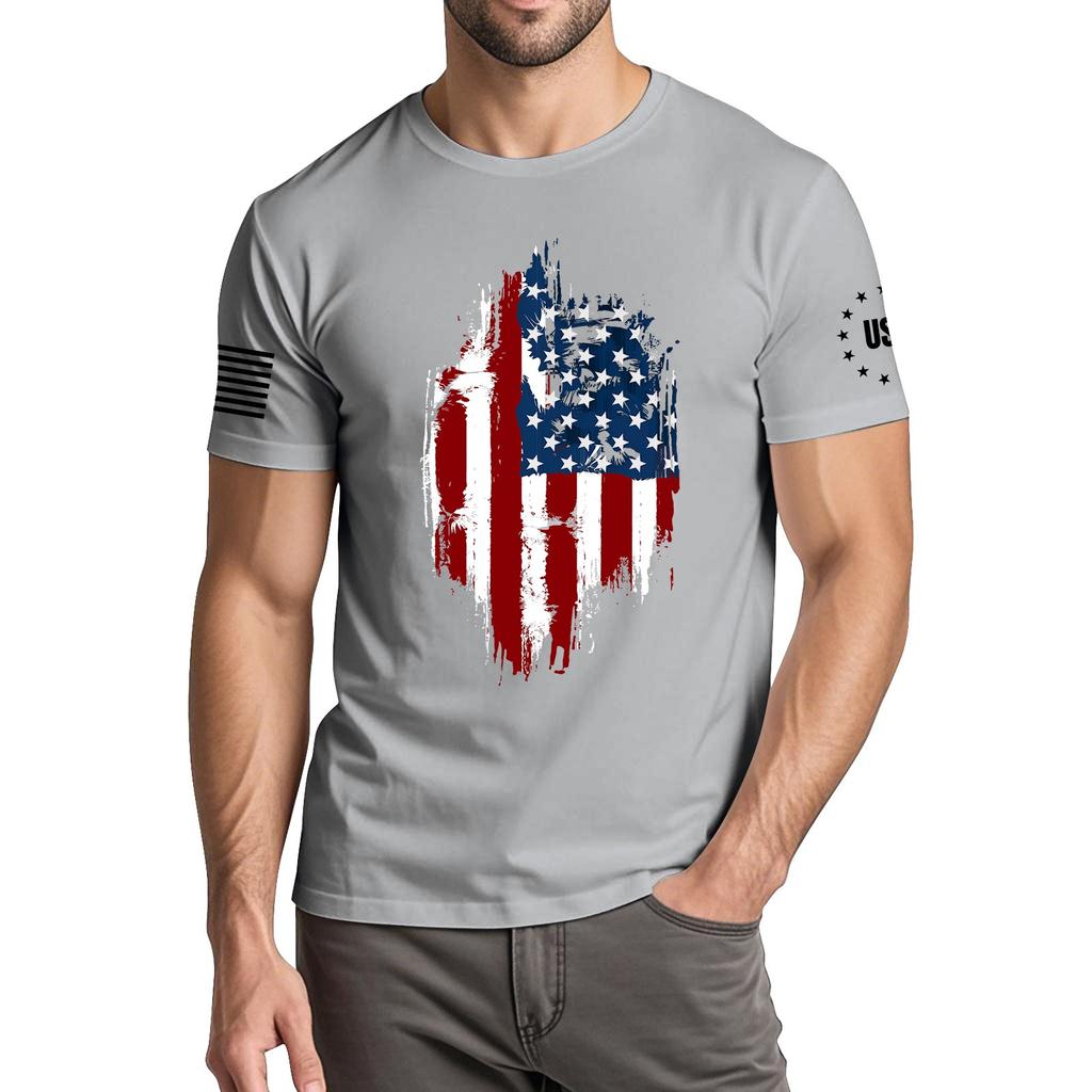 Men's Fashionable Casual Independence Day Printed Round Neck Short Sleeve T-Shirt Top