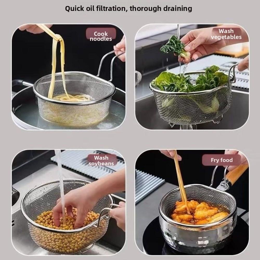 Cooking Utensils Frying Filter Basket Stainless Steel Long Handle Pasta Boil Basket Hot Pot Strainer Deep Frying Mesh