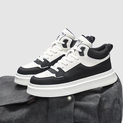 Classic Black and White High-top Men's Shoes 2024 Autumn and Winter New Sports and Leisure Shoes Thick Sole Heightening Comfortable Versatile Trendy