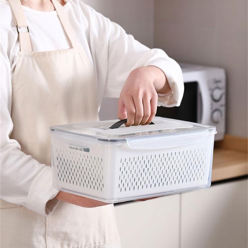 Storage Container for Refrigerator Food Practical Fridge Crisper with Drain Basket Clear and Practical Fruit Organizer