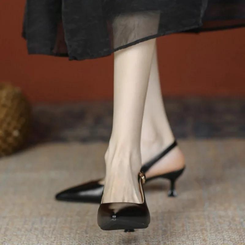2025 New Women's Sandals Pointed Toe Slingbacks Pumps Wedding Shoes Low Heels Dress Shoes Slip On Black Women Shoes