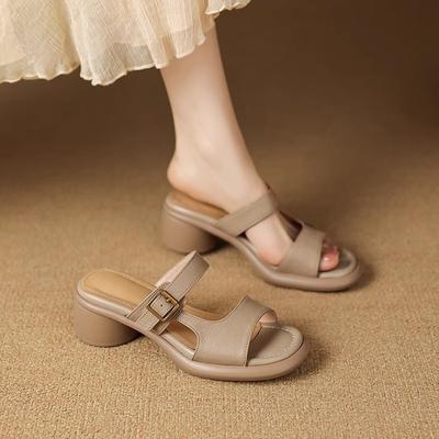 High-end Platform Slippers Women's Summer 2025 New Fashion Outer Wear One-word Drag Versatile Open-toed Thick-heeled Sandals
