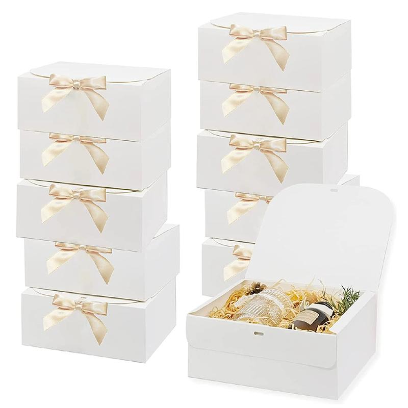 WTEMPO 10PCS Kraft Paper Gift Boxes with Ribbon Bow Multipurpose Jewelry Display Packaging Ideal for Bridesmaid Gifts Wedding Favors