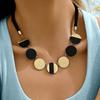 Strip Small Disc Link Necklace Collarbone Chain Black Gold Color Scheme Beautiful Creative Design Personalized Women Necklace
