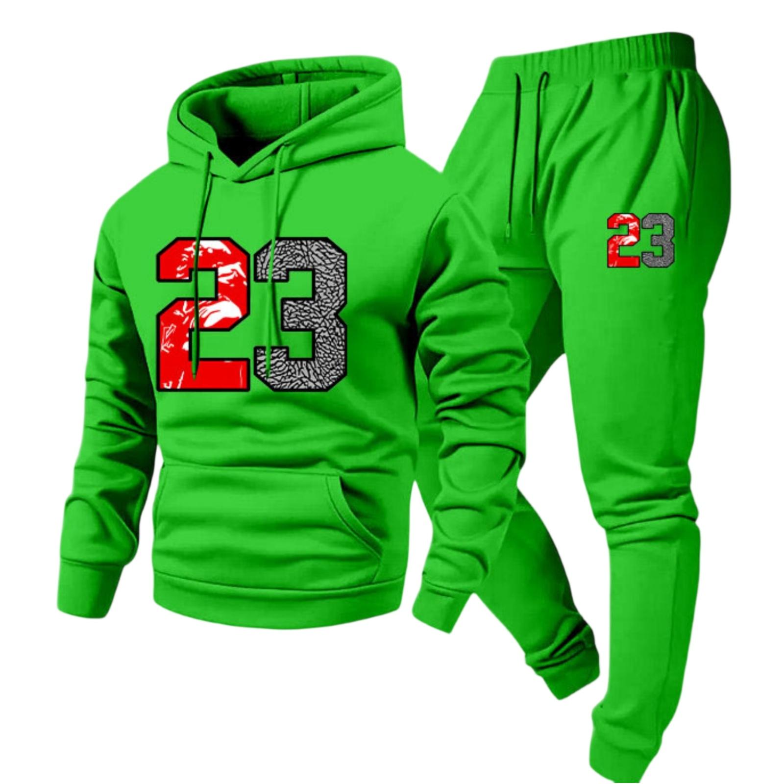 

Men s Casual -color Digital Print T-shirt Set - Men s Fleece Hooded Drawstring T-shirt And Pants Two-piece Set XXXL зелений