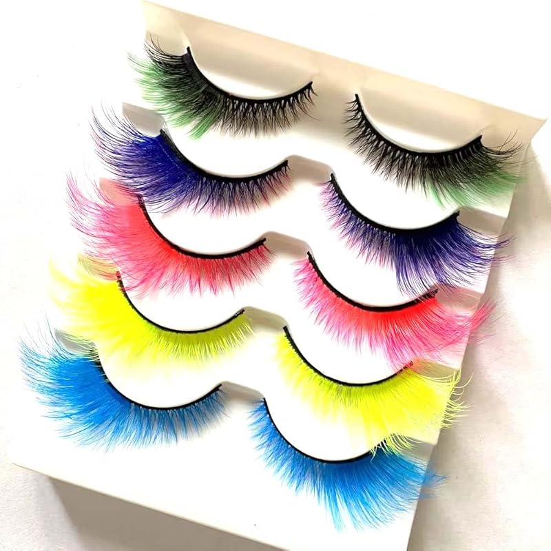 Sunniess Ombre Colored Lashes Silk Protein Fluffy Wispy Volume Fake Lashes for Halloweens Cosplay Party Stage Russian D Curl Lashes with Color Make