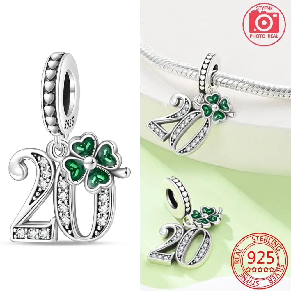 Anniversary Copper Heart-Shaped Charms Lucky Number Beads Four-Leaf Clover Pendants Fit Original Bracelet Fine Diy Jewelry