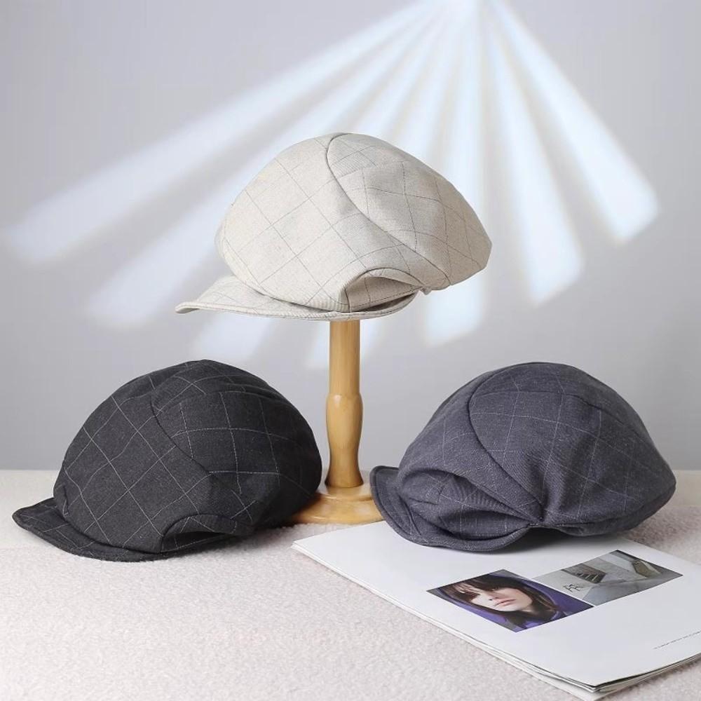 Vintage Octagonal Cap Newsboy Peaked Hat Korean Plaid Beret  Women