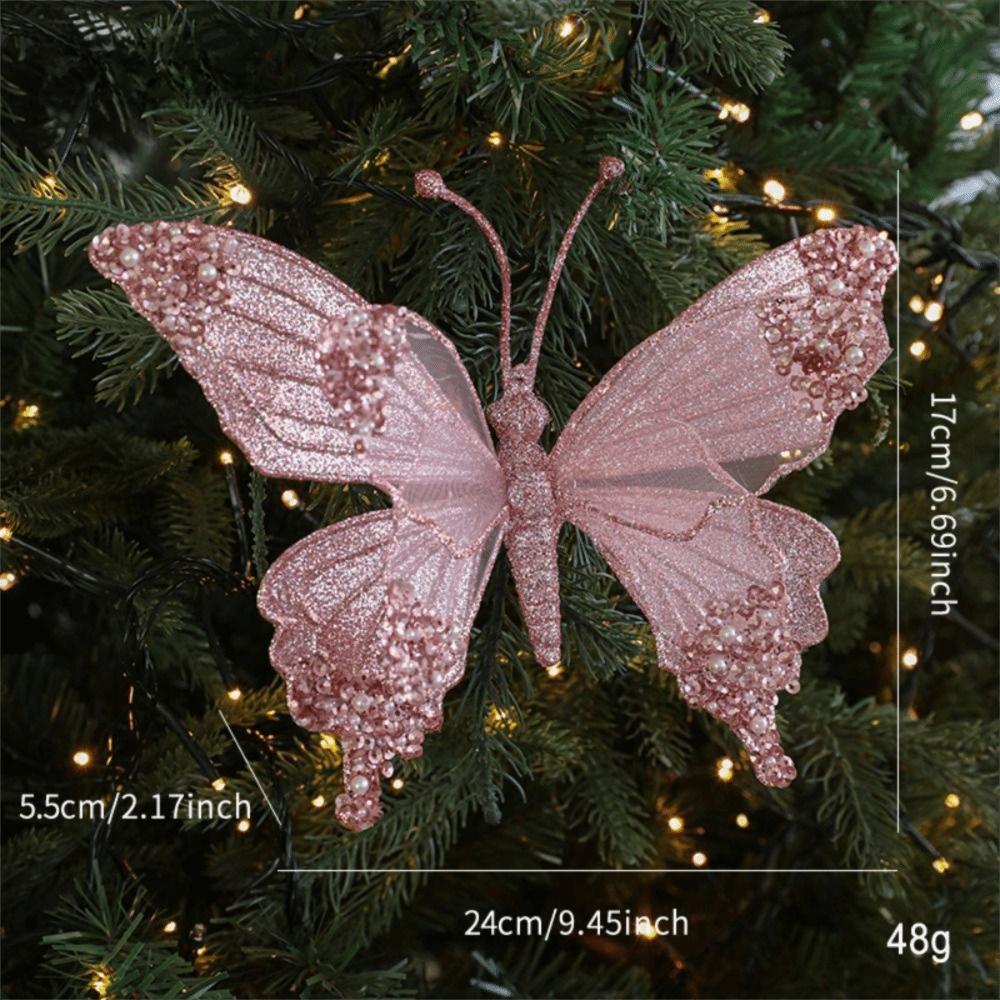 25cm Christmas Artificial Butterfly Sparkling Christmas Hanging Decoration New Christmas Gift