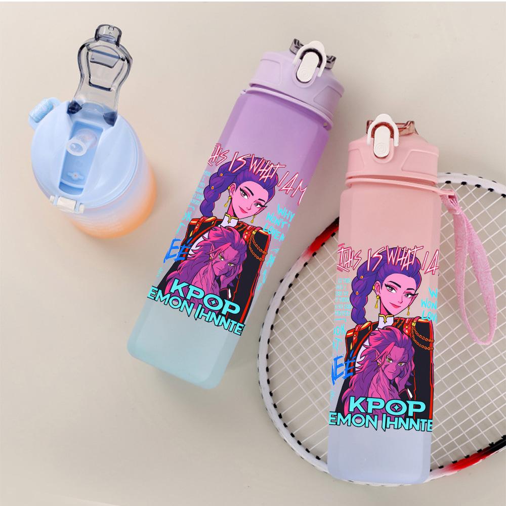 750Ml Water Bottle Cartoon K-Pop Demon Hunters Printed Large Capacity Drinking Cup Portable Outdoor Sports Water Cup Children Kid Gift