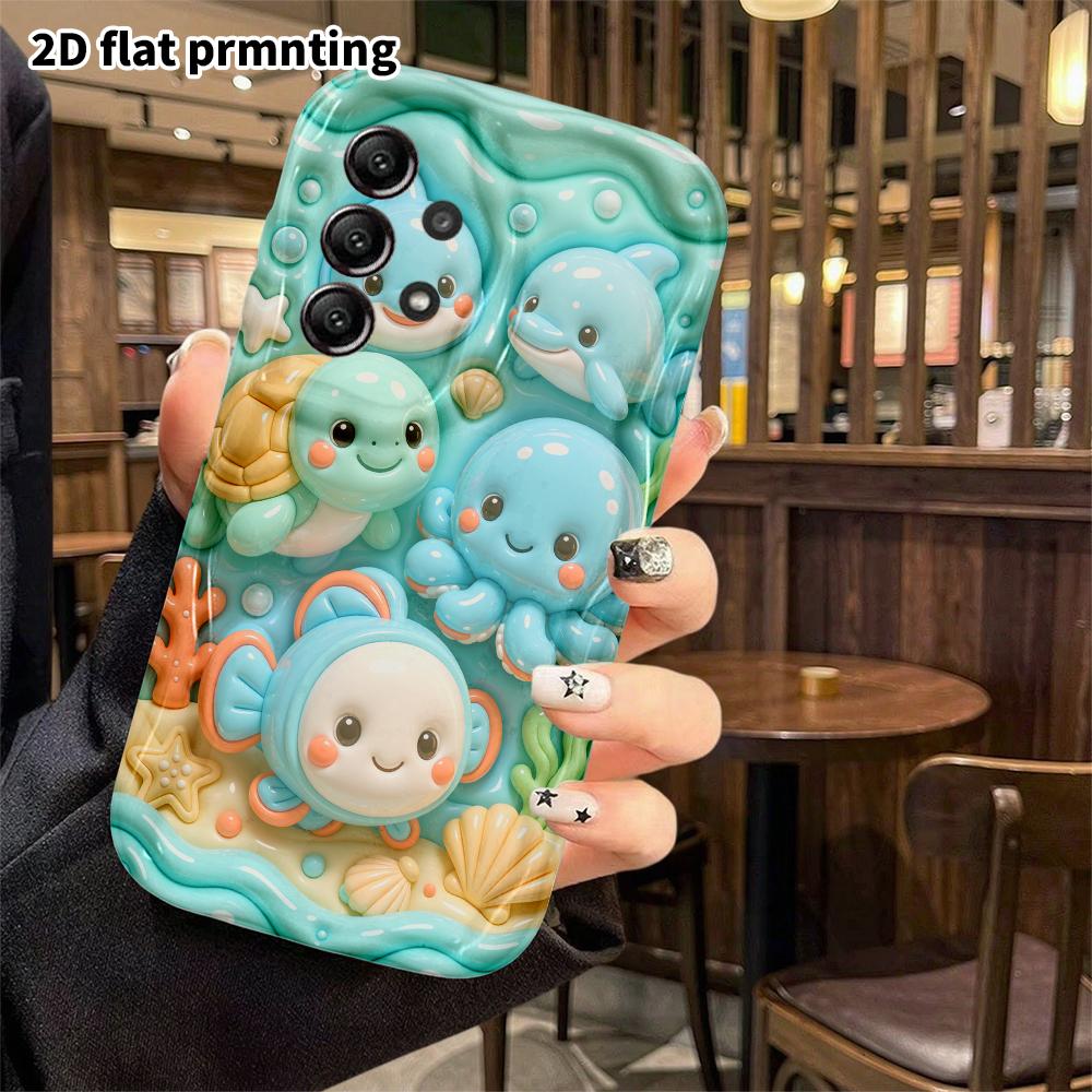 Phone case: 2D flat, suitable for Samsung Galaxy A34 A35 M05 M06 S20 S22 S21 FE Plus 5G protective case, collection of little underwater animals, perf