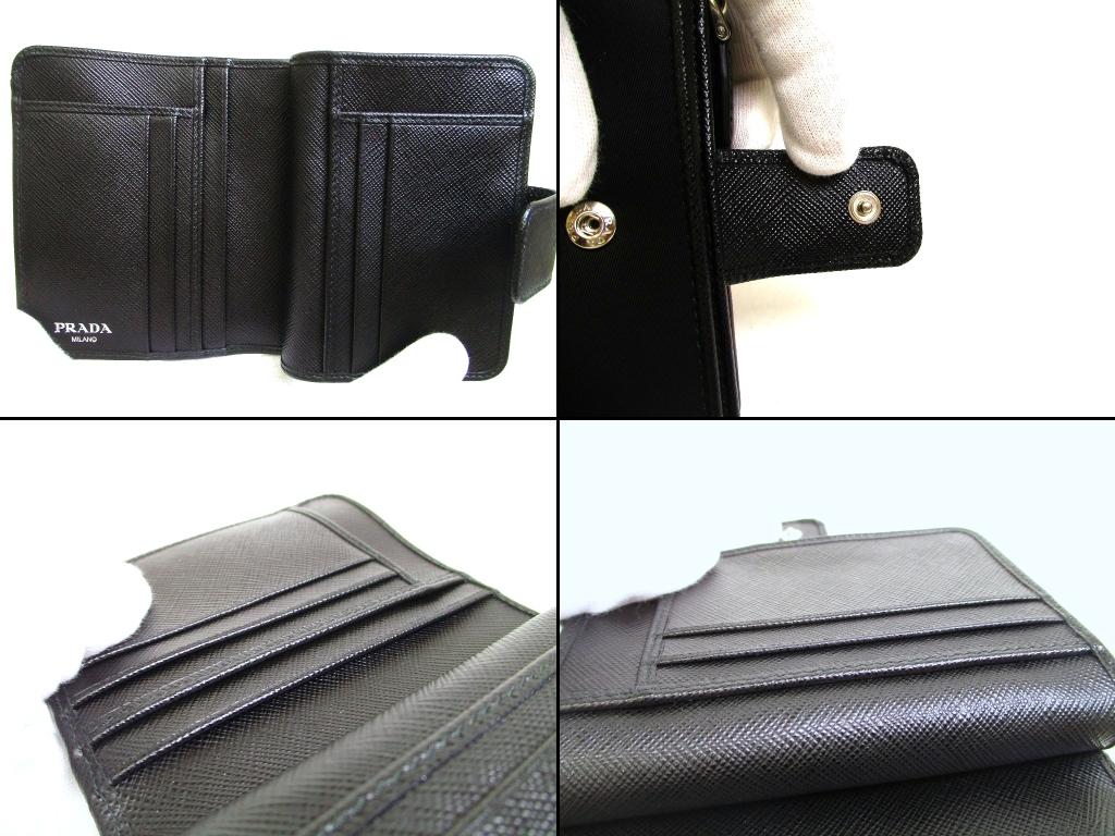 Authentic PRADA Black Nylon Saffiano Leather Bifold Wallet Compact Wallet #b246  Seller Refurbished