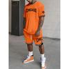 New Summer Men's Outdoor Sports Short Sleeve Breathable Suit Letter Pattern Design Leisure Fashion Street Style Two Piece Set