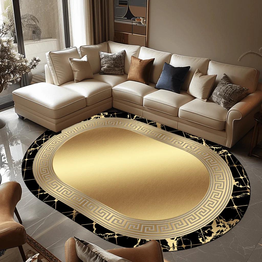 Luxury Oval Living Room Carpet Bedroom Carpets Modern Bedside Non-slip Floor Mats Home Decoration Study Sofa Area Rug Washable