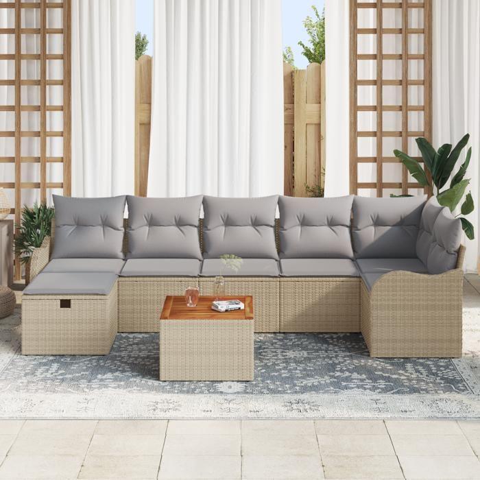 VidaXL Ensemble de Canapés de Jardin 8 Pièces avec Coussins Beige Rattan Poly 3359490
