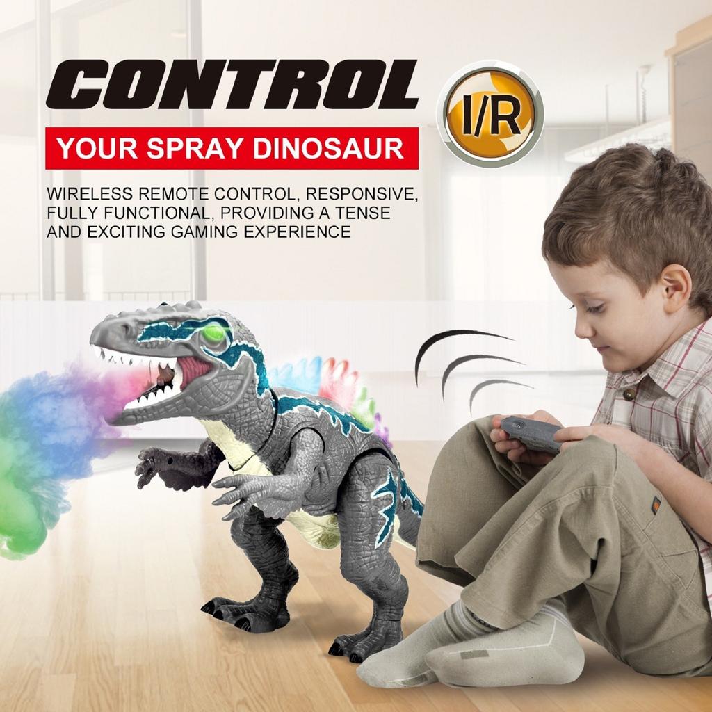 Remote Control Dinosaur Spray Velociraptor Simulation Electric Toy Model Light Sound Walking Function