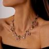 Inlaid Rhinestone Flower Necklace Earring Trendy Clavicle Chain Pink Water Drop Necklace  Party