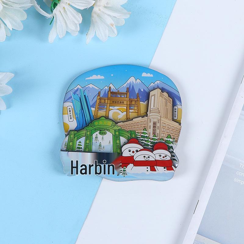 National City Scenic Cartoon Holz-Epoxid-Kühlschrankmagnet