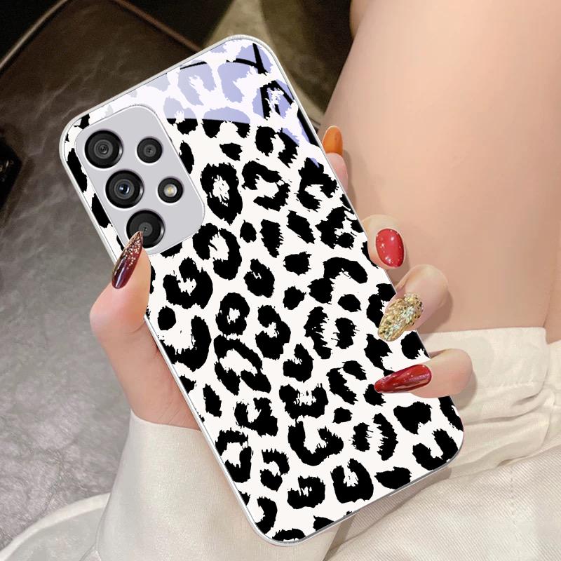 Tempered Glass Phone Case For Samsung Galaxy S10 4G S20 11E 30 S21 21Fe 22 Pro S23 Ultra 5G S8 S9 Black Leopard Print Green