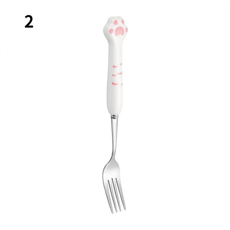 Simpatico gatto artiglio cucchiaio forchetta manico in ceramica stoviglie in acciaio inossidabile 304 cucchiaio forchetta bacchette simpatico cartone animato stoviglie per bambini