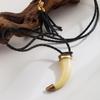 New Fall Winter Fashion Exaggerated Resin Horn Pendant Braided Rope Long Chain Necklace Women Jewelry