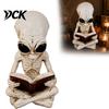 Trendy Gaming Desk Setup Alien Cross Legged Reading Book Skeleton Figurine, Resin Sci-Fi Gothic Halloween Horror Ornaments Ornament, Collection Statue
