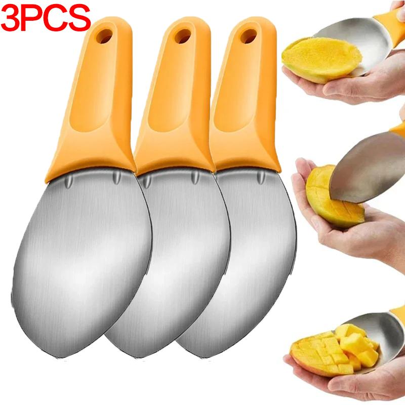 3 szt. Łyżki do owoców ze stali nierdzewnej Wielofunkcyjny nóż do krojenia mango i arbuza Krajalnica do awokado Obieranie separatora mięsa Narzędzia kuchenne