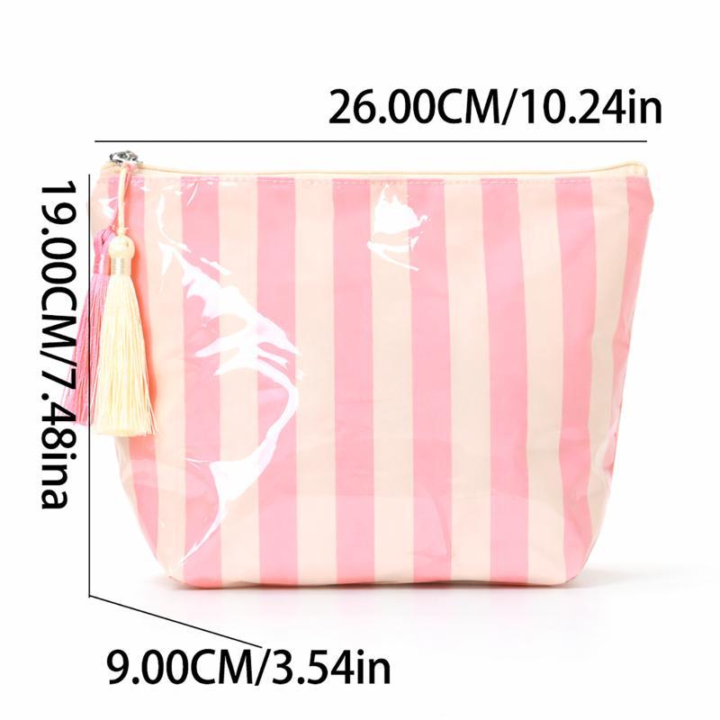 Glossy Striped Cosmetic Organizer Portable Fringed Travel Toiletry Bag Makeup Bag Pvc Waterproof Cosmetic Bag Makeup Brush Bag