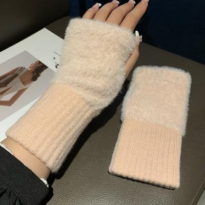Damen Bequeme Fingerlose Handschuhe - Weiche, Warme und Modische Reinweiße Winterhandschuhe, Kaltes Wetter oder Freizeitkleidung, Damenhandschuhe
