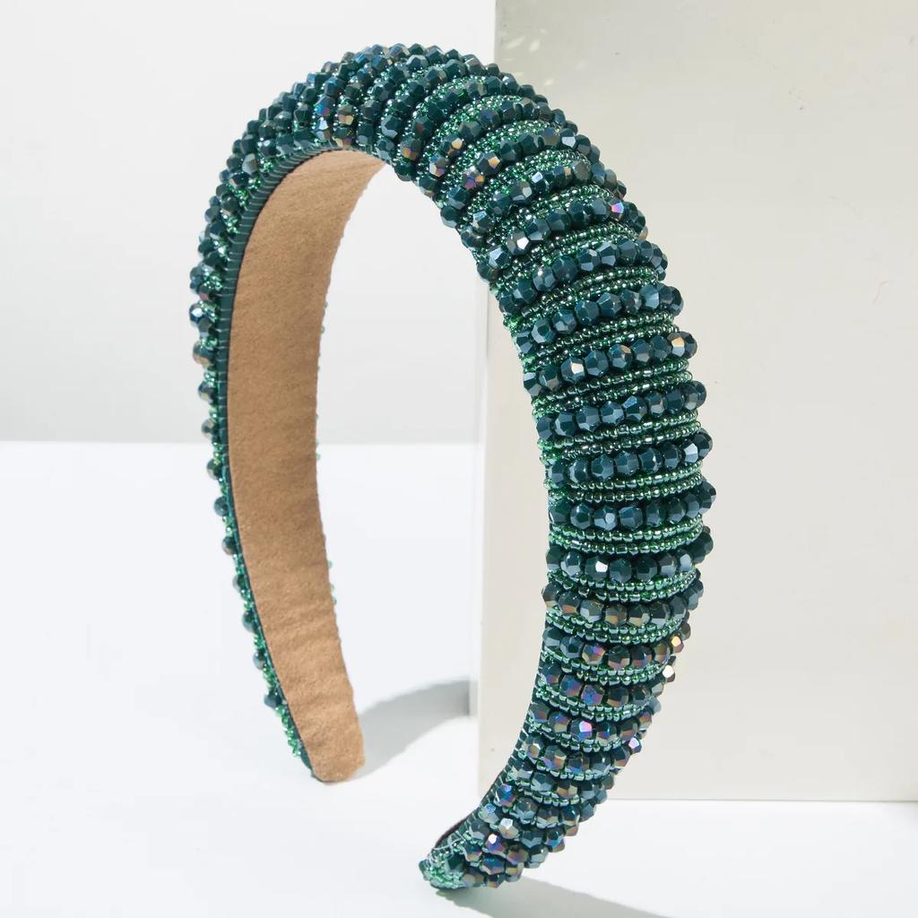 European and American Baroque Sponge Heightening Handmade Beaded Crystal Headband Temperament Versatile Hair Accessories