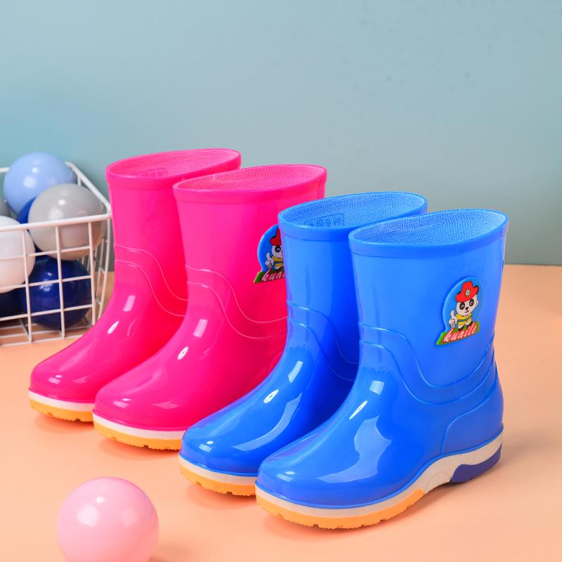 Children's Cartoon Mid-Calf Non-Slip Waterproof Rain Boots, Comfortable with Cotton Lining for School Wear