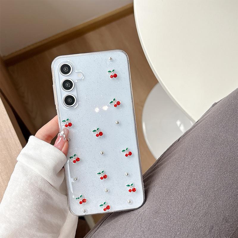 Transparenter Kleber Liebe Handyhülle für Samsung S25ultra Schmetterling S24 Schlange S23 Kirsche A16 Weiblich Neues Modell