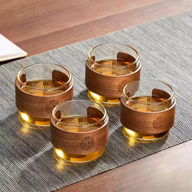 Elegant Heat-Resistant Glass Tea Cup with Wood Card - Perfect for Home Use and Guest Reception