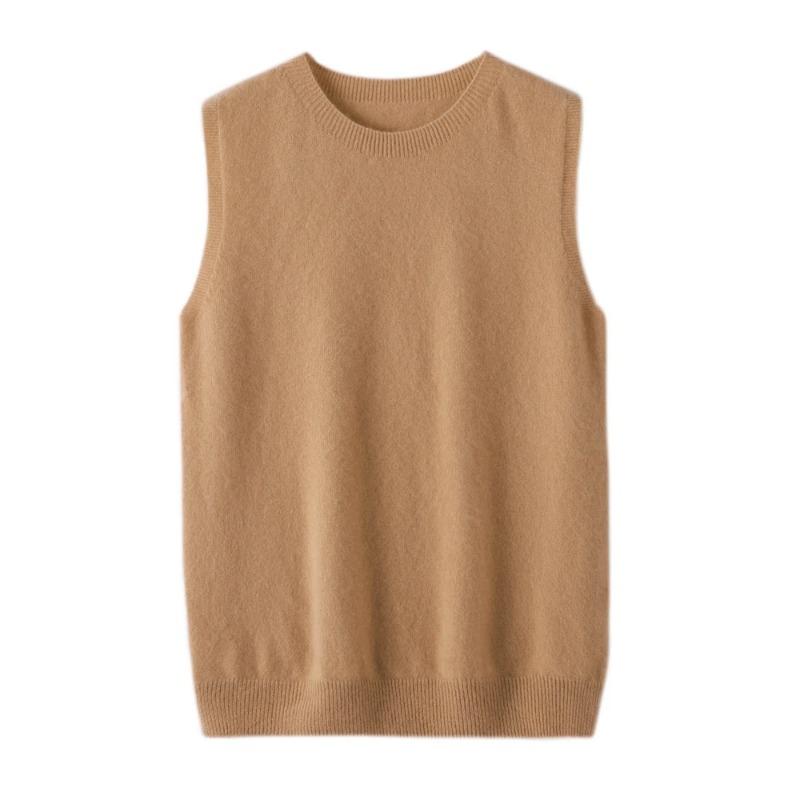

Осінньо-зимовий жіночий кашеміровий светр без рукавів, вінтажний в язаний жилет з круглим вирізом, топи, трикотаж, жіночі повсякденні приталені топи XXL кавовий
