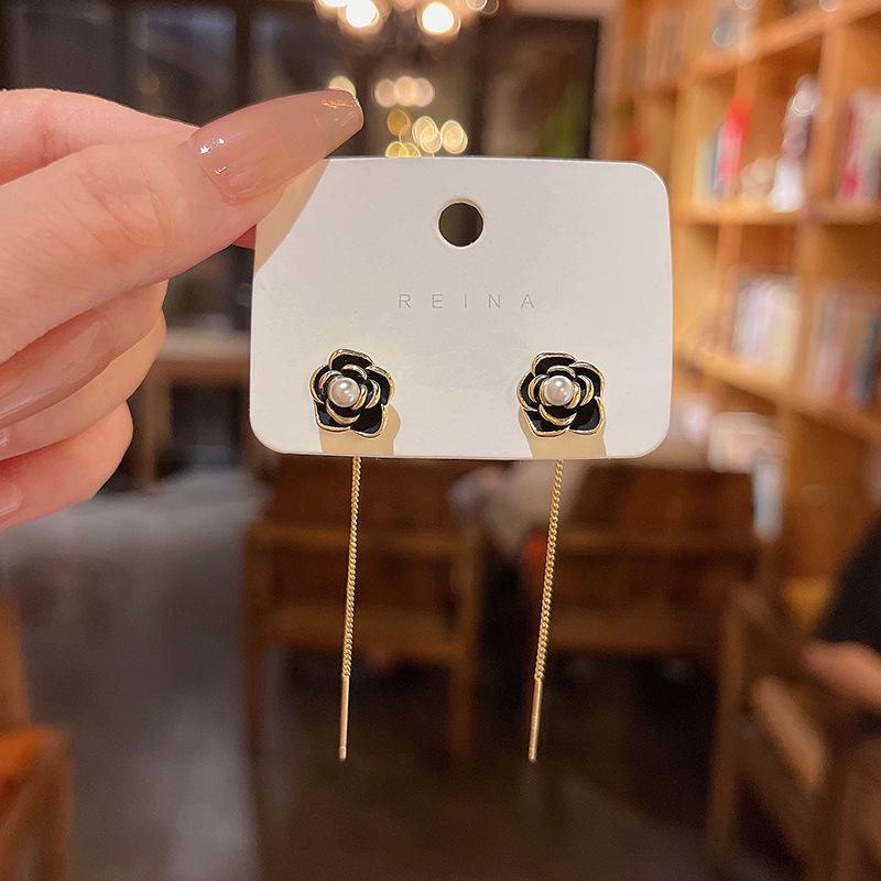 Sterling Silver Bow Gardenia Stud Earrings - Light Luxury Korean Style